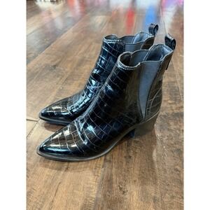 Steve‎ Madden Black Leather Snake Embossed Hazel Chelsea Pull-on Boots 9.5M